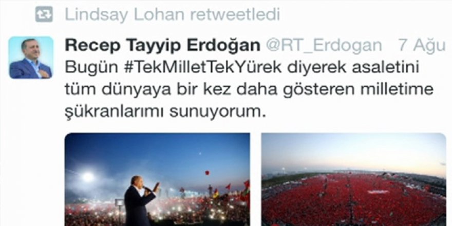 Hollywood Yıldızı Lindsay Lohan Erdoğan’ı retweetledi